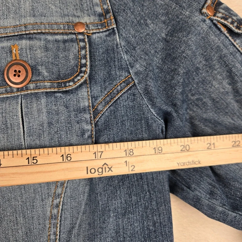 Chicos Womens Denim‎ Jean Jacket Medium (1) Blue Western Bohemiam Trucker Open